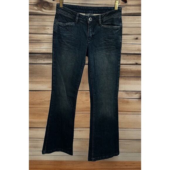 BCBGMaxAzria Bella Wide Leg Dark Midnight Flare Jeans Sz 27 Mid-Rise 33" Inseam - Picture 2 of 6